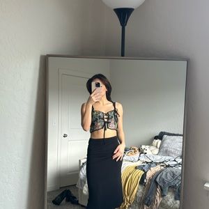 black and floral print adjustable tie corset top- NEVER WORN OUT